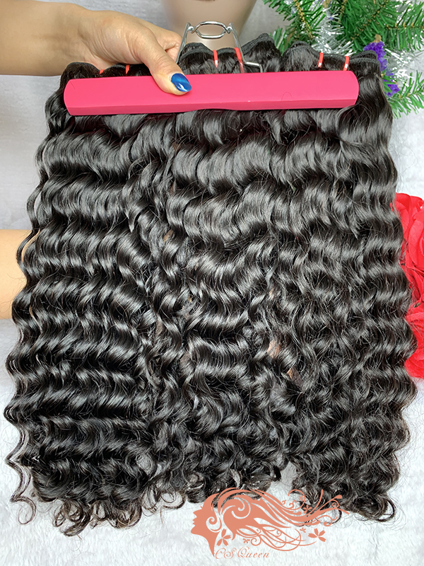 Csqueen Raw Burmese Curly 3 Bundles with 5*5 Transparent lace Closure Human Hair